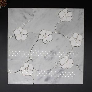Floral White Marble Mosaic Tiles