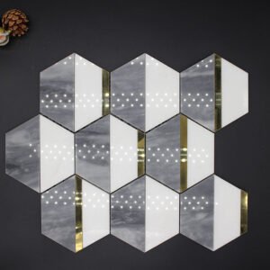 Grey and White Hexagonal Marble Mosaic Tiles