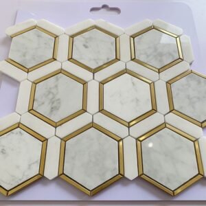 White and Grey Hexagonal Marble Mosaic Tiles