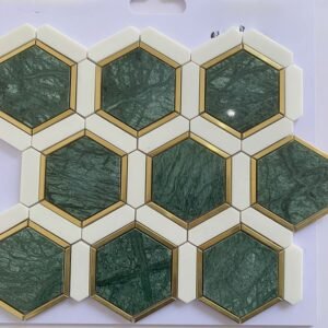 White and Green Hexagonal Marble Mosaic Tiles