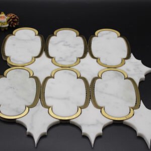 Golden Border White Marble Mosaic Tiles