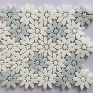 White and Grey SunFlower Marble Mosaic Tiles