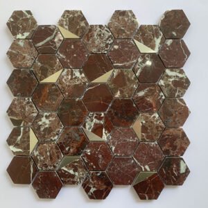 Textured Brown Hexagonal Marble Mosaic Tiles