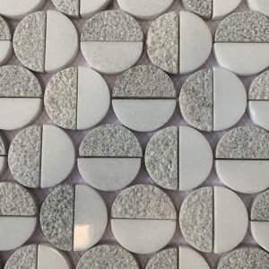 Half Textured Circle Marble Mosaic Tiles