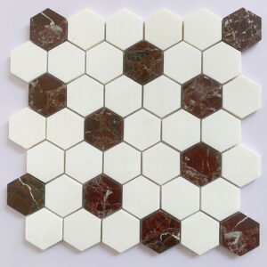 White and Dark Brown Hexagonal Marble Mosaic Tiles