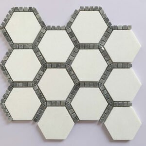 Cubic Border White Hexagonal Marble Mosaic Tiles