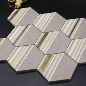 Golden Strip Hexagon Marble Mosaic