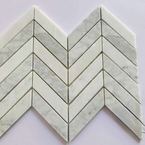 Off-White with Grey Herringbone Marble Mosaic Tiles