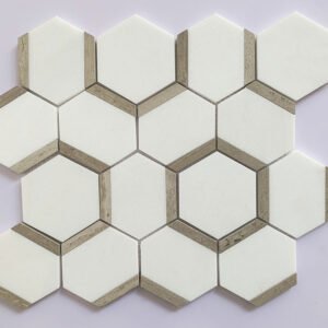 Wooden Textured Hexagonal Marble Mosaic Tiles
