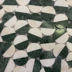 Green and White Circle Marble Mosaic Tiles