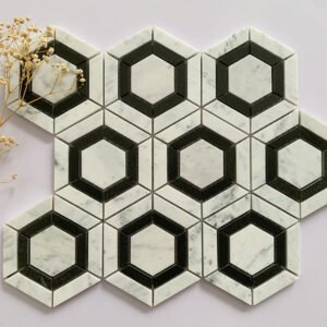 White and Black Border Hexagonal Marble Mosaic Tiles
