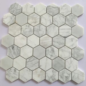 White Statuario Mix Hexagon Mosaic Tiles