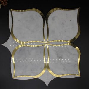 Golden Border Light Grey Marble Mosaic Tiles