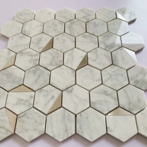 Off White Statuario Mix Hexagon Mosaic Tiles
