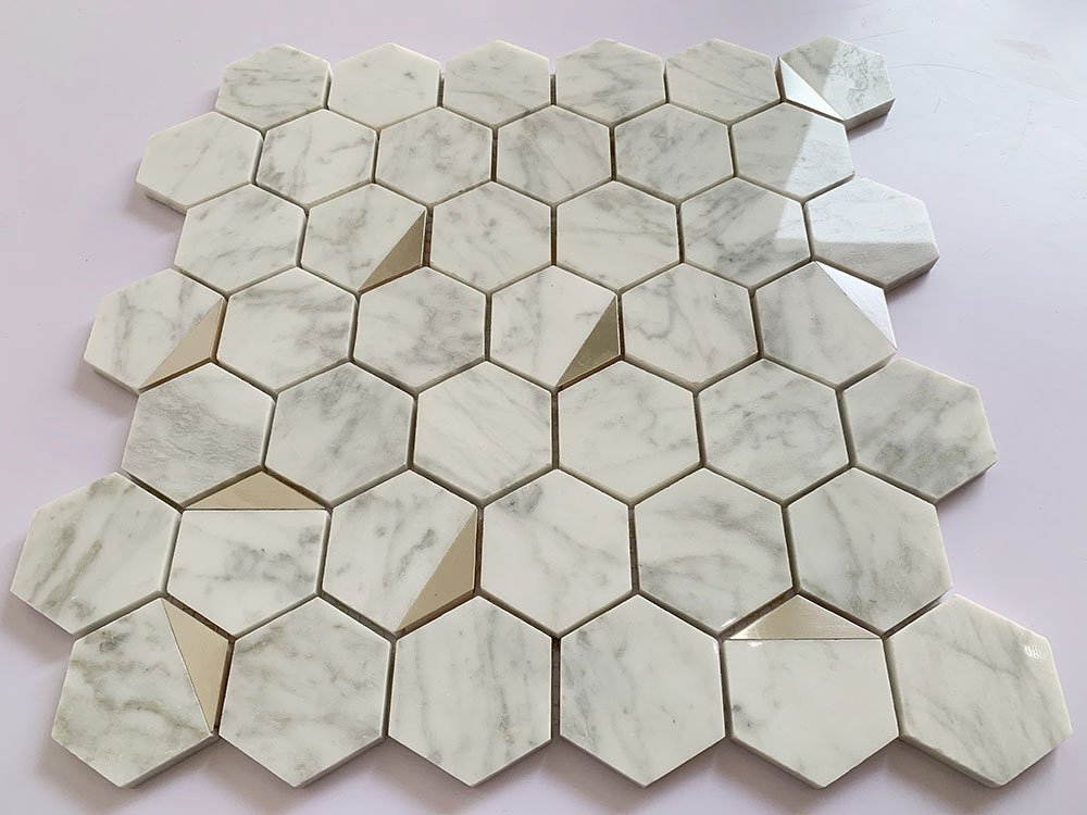 Off White Statuario Mix Hexagon Mosaic Tiles