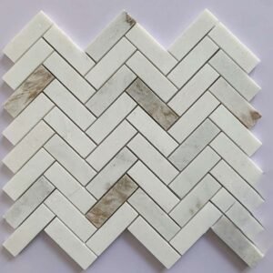 White Brick Herringbone Marble Mosaic Tiles