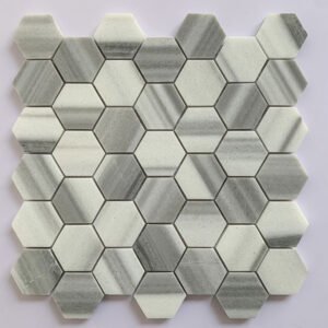 Off-White and Light Grey Hexagonal Marble Mosaic Tiles