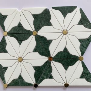 White and Green Flower Marble Mosaic Tiles
