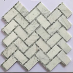 Cubic Border Herringbone Marble Mosaic Tiles