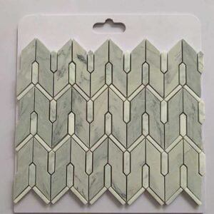 Lite Grey Interlocking Herringbone Marble Mosaic Tiles