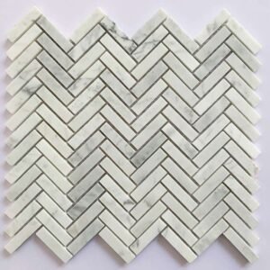 Off-White and Grey Herringbone Marble Mosaic Tiles