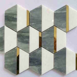 Grey and White Hexagonal Metal Mix Marble Mosaic Tiles