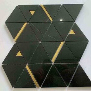 Dark Green Triangular Metal Mix Marble Mosaic Tiles