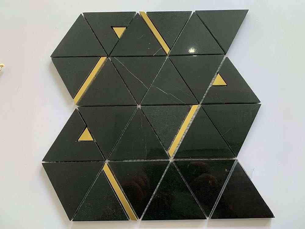 Dark Green Triangular Metal Mix Marble Mosaic Tiles
