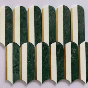 Green and White Candle Shape Metal Mix Marble Mosaic Tiles