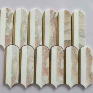 Mars Red Candle Shape Metal Mix Marble Mosaic Tiles