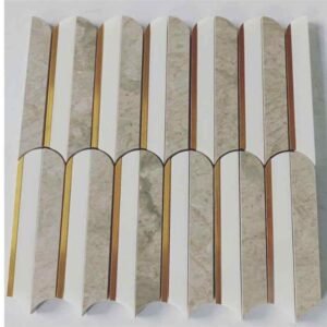 Lite Green Candle Shape Metal Mix Marble Mosaic Tiles
