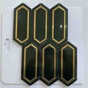 Golden Border Dark Green Metal Mix Marble Mosaic Tiles