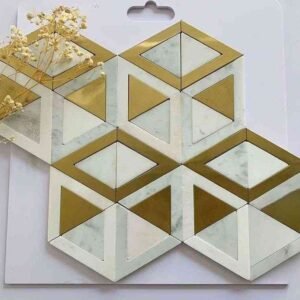 Hexagonal Metal Mix Marble Mosaic Tiles