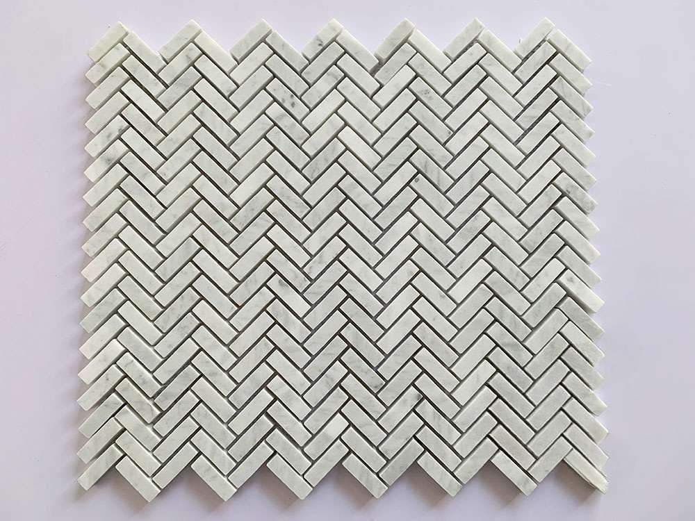 Tiny Lite Grey Herringbone Marble Mosaic Tiles