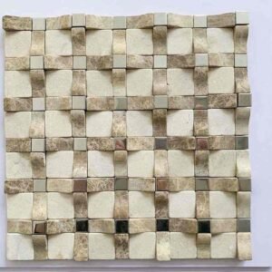 Cubic Textured Metal Mix Marble Mosaic Tiles
