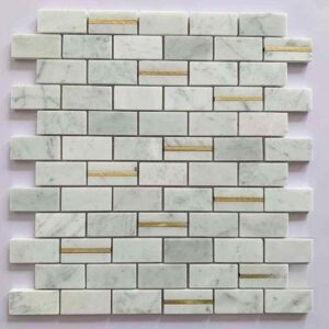 White Brick Metal Mix Marble Mosaic Tiles