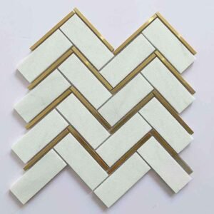 Zigzag Shape Metal Mix Marble Mosaic Tiles